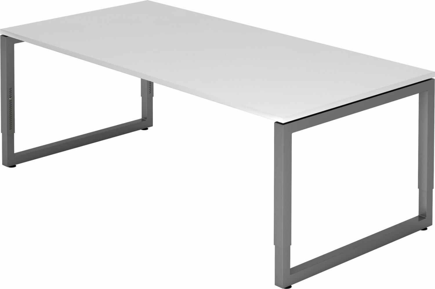 bümö höhenverstellbarer Schreibtisch R-Serie 200x100 cm in weiß, Gestell in Graphit - großer PC Tisch für's Büro manuell höhenverstellbar, Computertisch verstellbar, RS-2E-W-G Bild 1