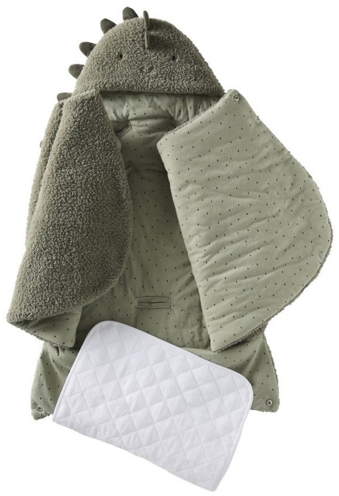 VERTBAUDET2-in-1 Baby Ausfahrsack/Wickelunterlage, Teddy Oeko-Texkhaki/kleiner dino Bild 1