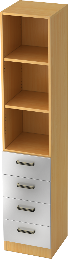 bümö office Aktenschrank Regal mit Schubladen, Büroschrank schmal aus FSC-Holz, 40cm breit in Buche/Silber - Aktenregal & Schubladenschrank mit Relinggriffen, Büro Möbel Schrank System, 7600-6-S-SG Bild 1