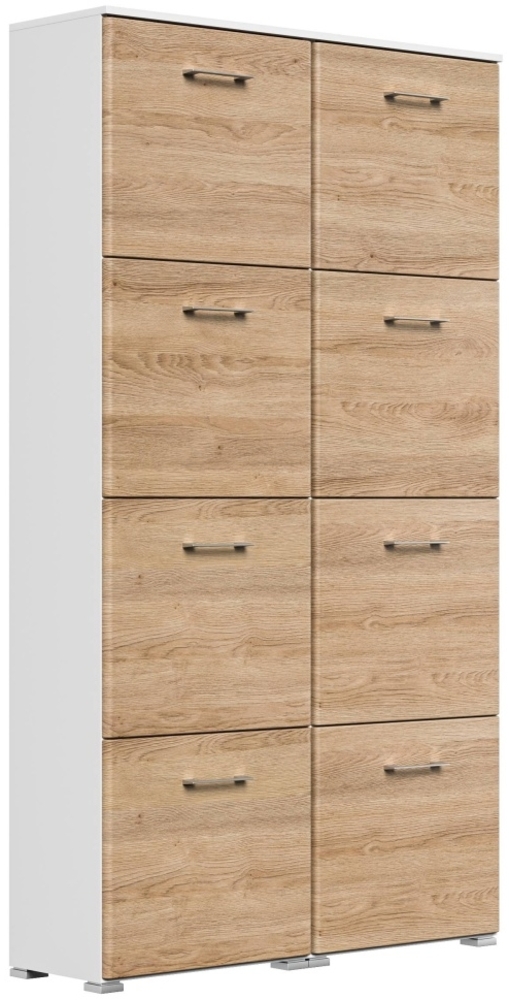 Schuhschrank Emotion 8 Klappen 32 Paar 105x187 cm Weiss-Eiche : Weissmatt / Eiche hell Bild 1