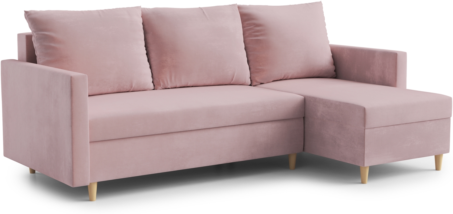 AX LIVING Walston 3 Sitzer Couch mit Schlaffunktion – Ecksofa Samt 224cm Rosa Bild 1