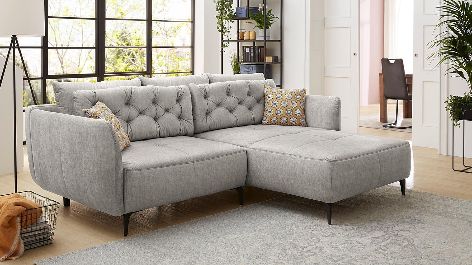 Ecksofa SALO Velours-Bezug grau inkl. Kissen 251x186 cm Bild 1