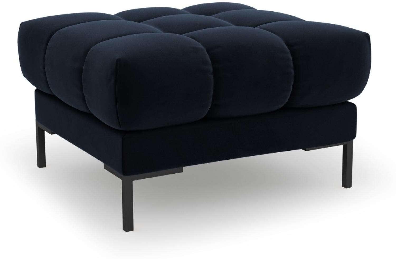 Micadoni Samtstoff Pouf Hocker Mamaia | Bezug Dark Blue | Beinfarbe Black Metal Bild 1