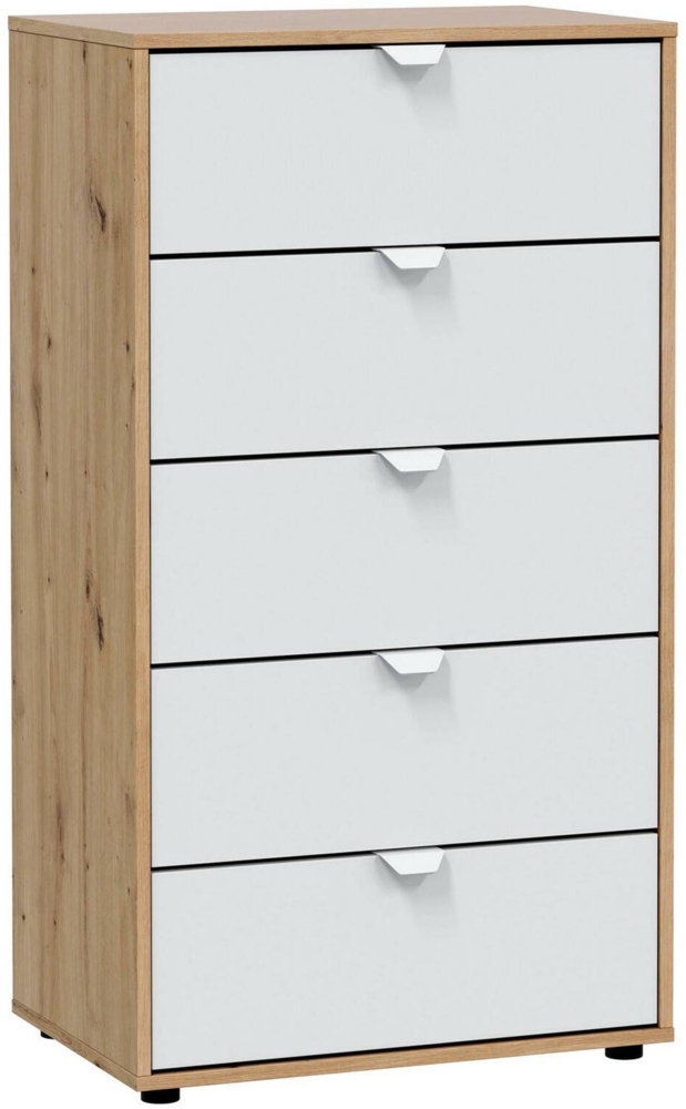 Dmora Kommode Praha, Mehrzweckkommode, Schlafzimmerkommode, Schrank mit Schubladen, 60x40 h109 cm, Weiß und Knoteneiche Bild 1