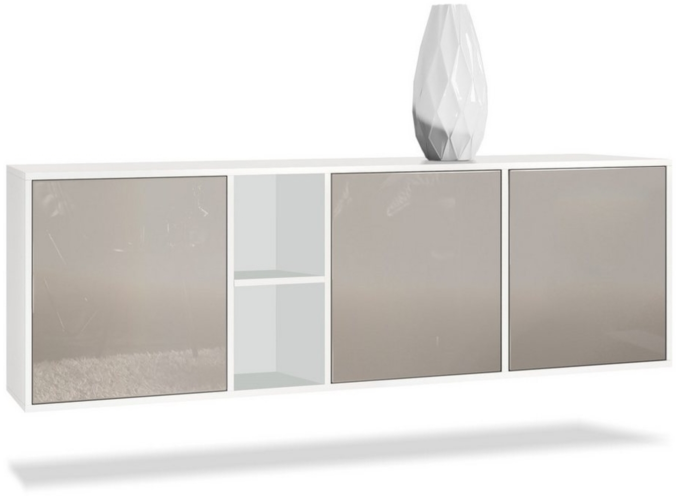 Vladon Kommode Cuba - Weiß matt/Sandgrau Hochglanz - Modernes Sideboard für Ihr Wohnbereich - (BxHxT) 182 x 53 x 35 cm Bild 1