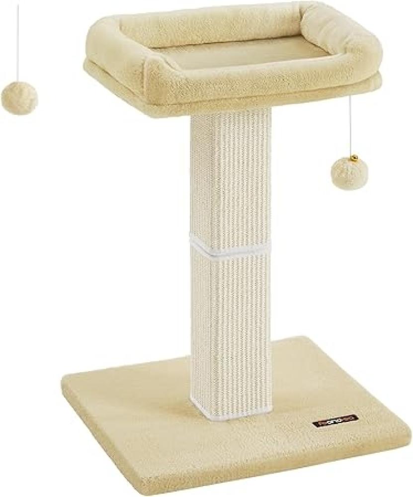 Feandrea Kratzbaum, Katzenbaum mit 40 x 30 cm Plattform aus Plüsch, Kratzstamm, Katzenkratzbaum, 71 cm hoch, Kratzsäule mit geflochtenem Sisal, 45 x 40 cm Sockel, mit Plüschball, beige PCADE022M01 Bild 1