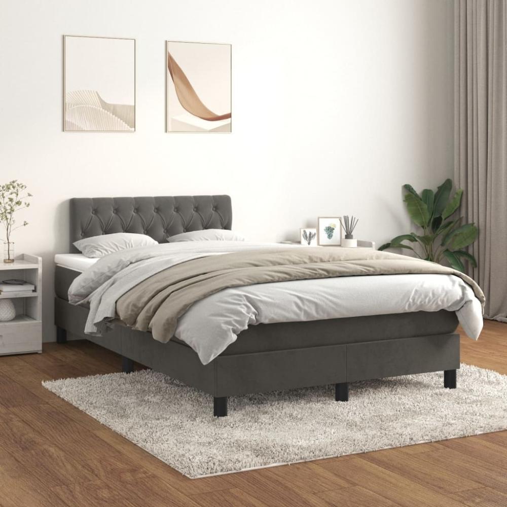 vidaXL Boxspringbett mit Matratze Dunkelgrau 120x200 cm Samt, Härtegrad: H2 Bild 1