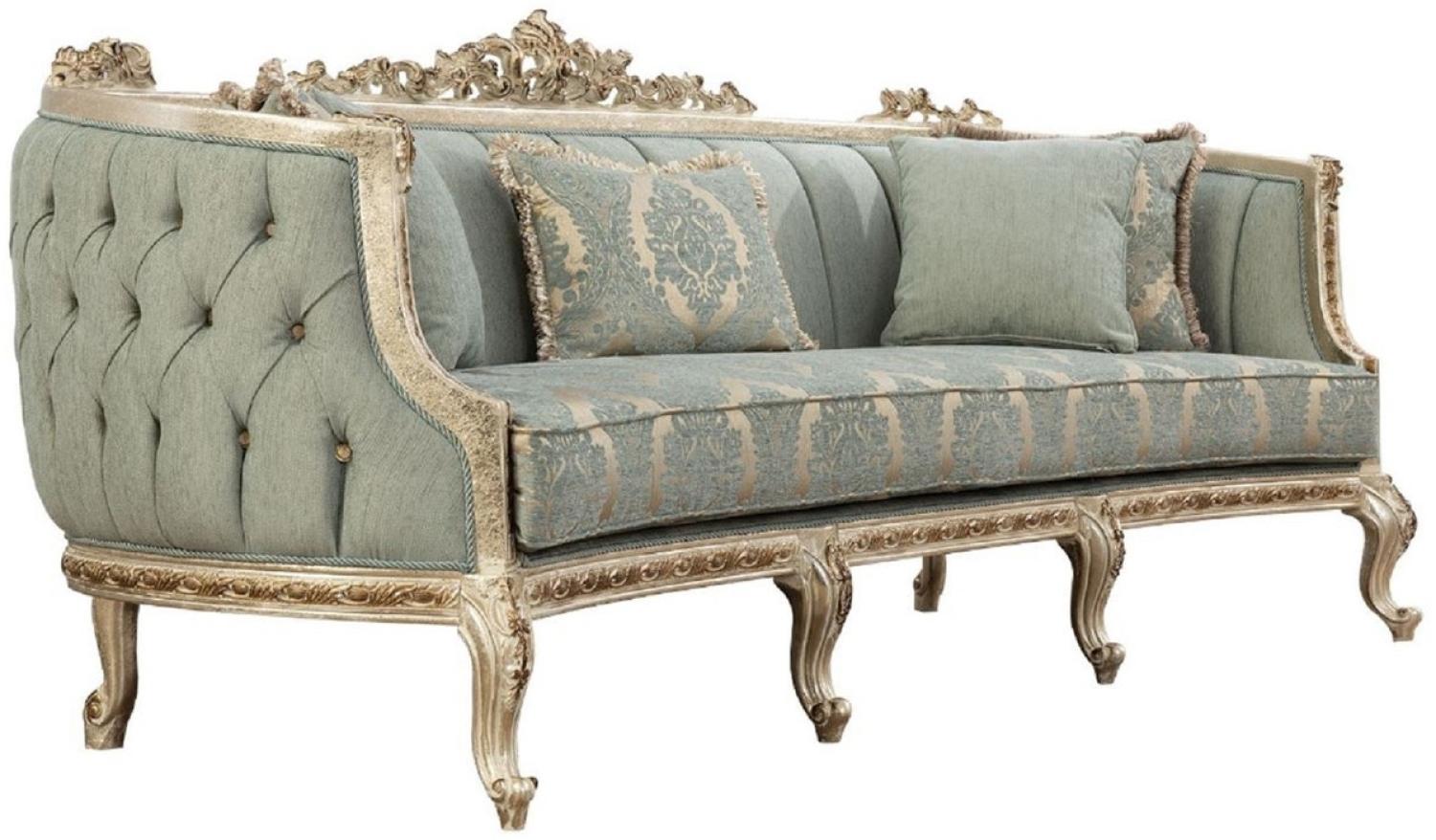 Casa Padrino Luxus Barock Sofa Grün / Antik Gold - Prunkvolles Wohnzimmer Sofa mit elegantem Muster - Barock Wohnzimmer Möbel Bild 1