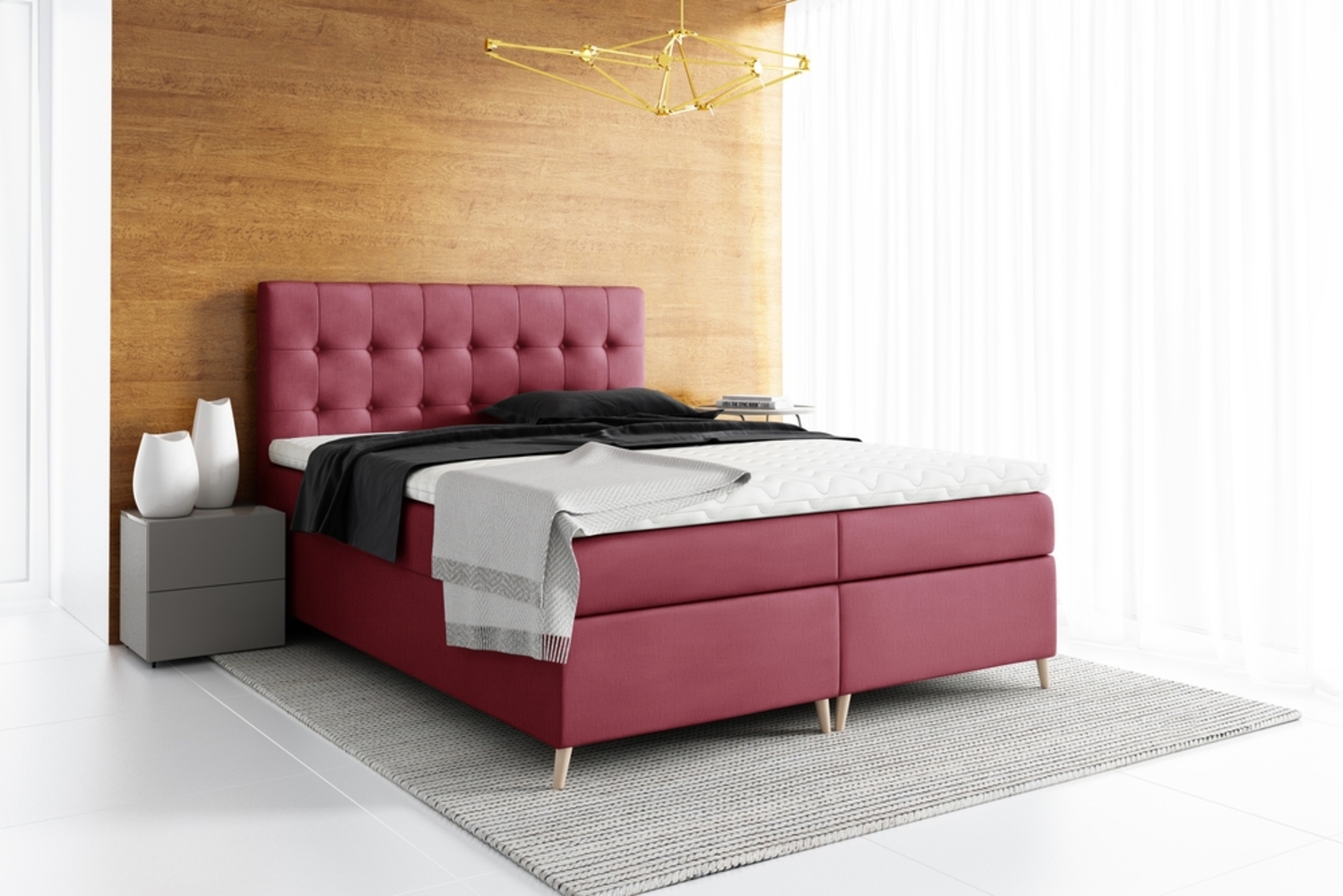 99rooms Sorento Boxspringbett Velours 160x200 cm Bordeaux Bild 1