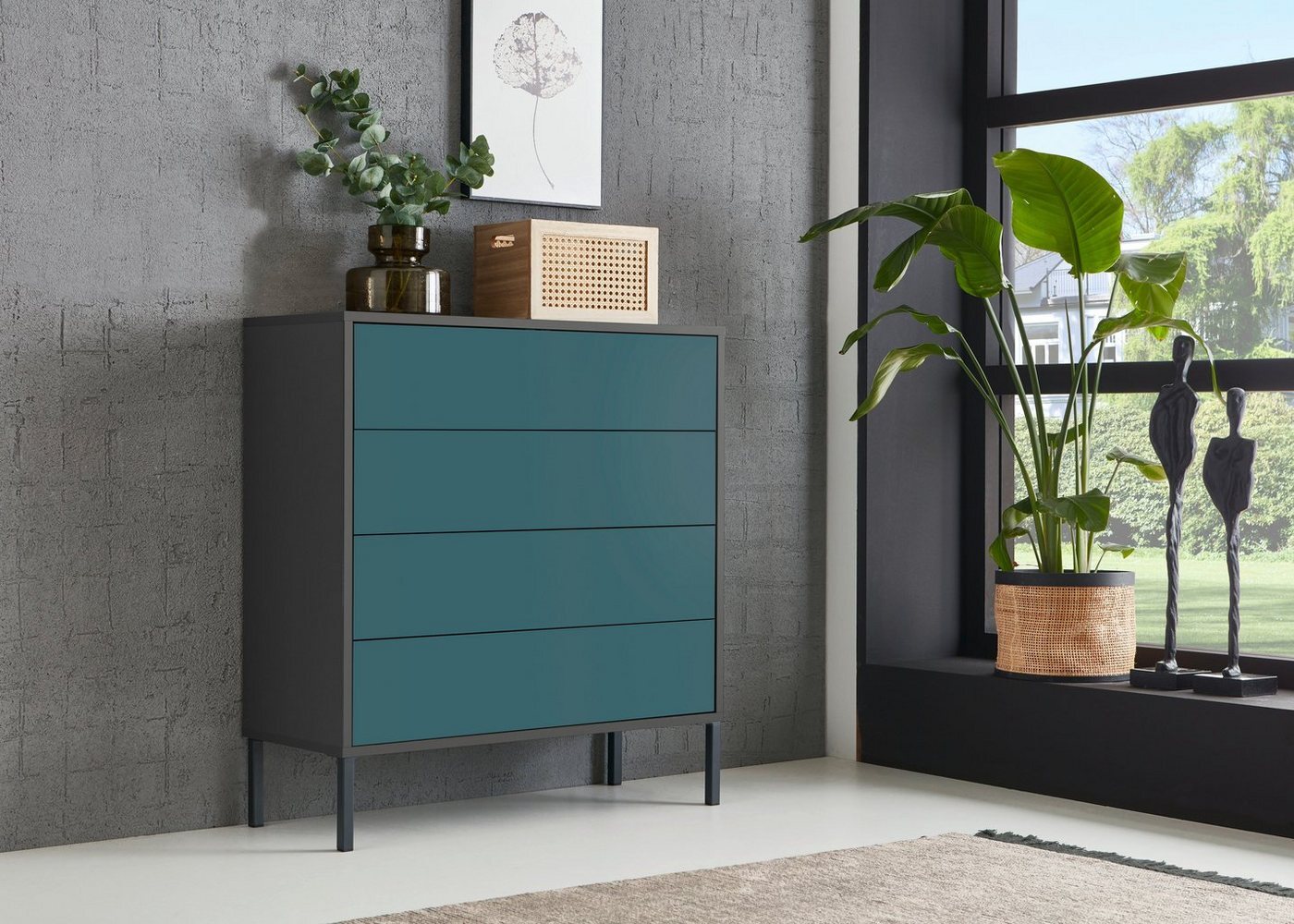 BMG Möbel Kommode Mailand 3 (Schubladenkommode Sideboard Kommode Anrichte, mit hochwertigen Metallfüßen), Push-to-Open-Funktion Bild 1