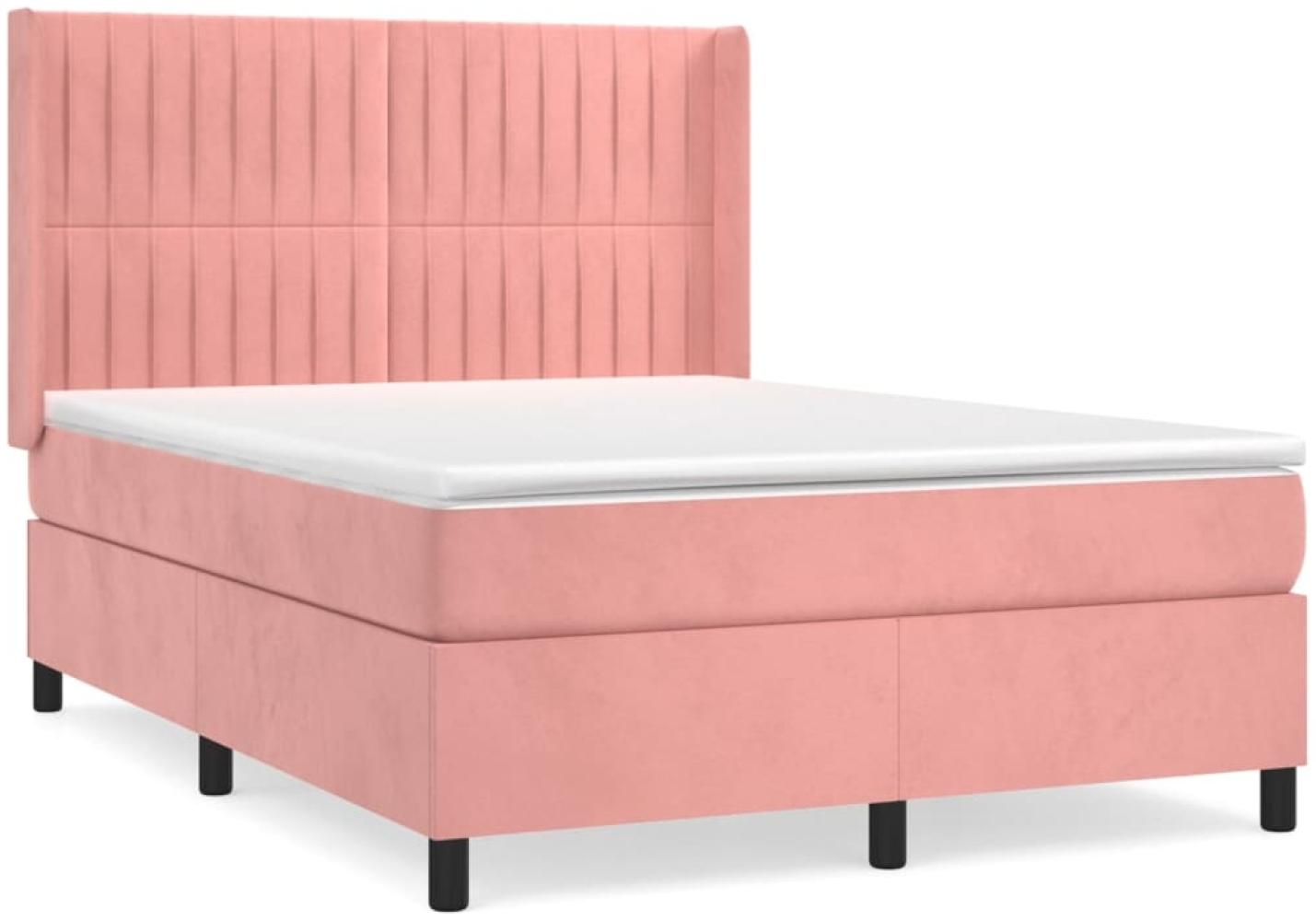 vidaXL Boxspringbett mit Matratze Rosa 140x190 cm Samt 3132800 Bild 1