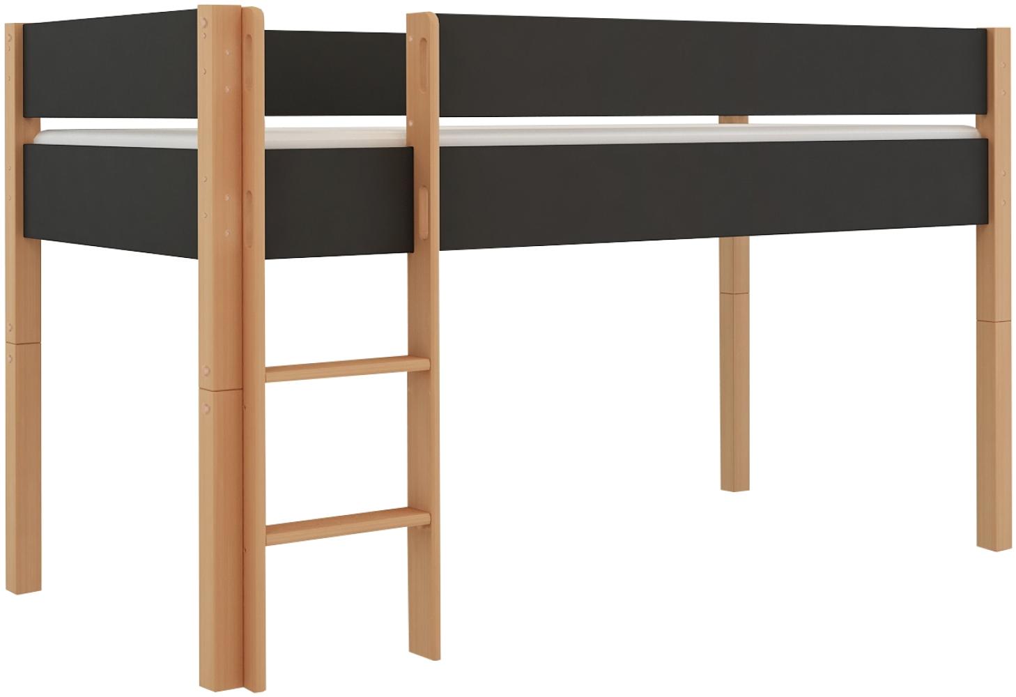 Hochbett Kinderbett 'LOLLIPOP', Buchenholz massiv grau, 200x90 cm Bild 1