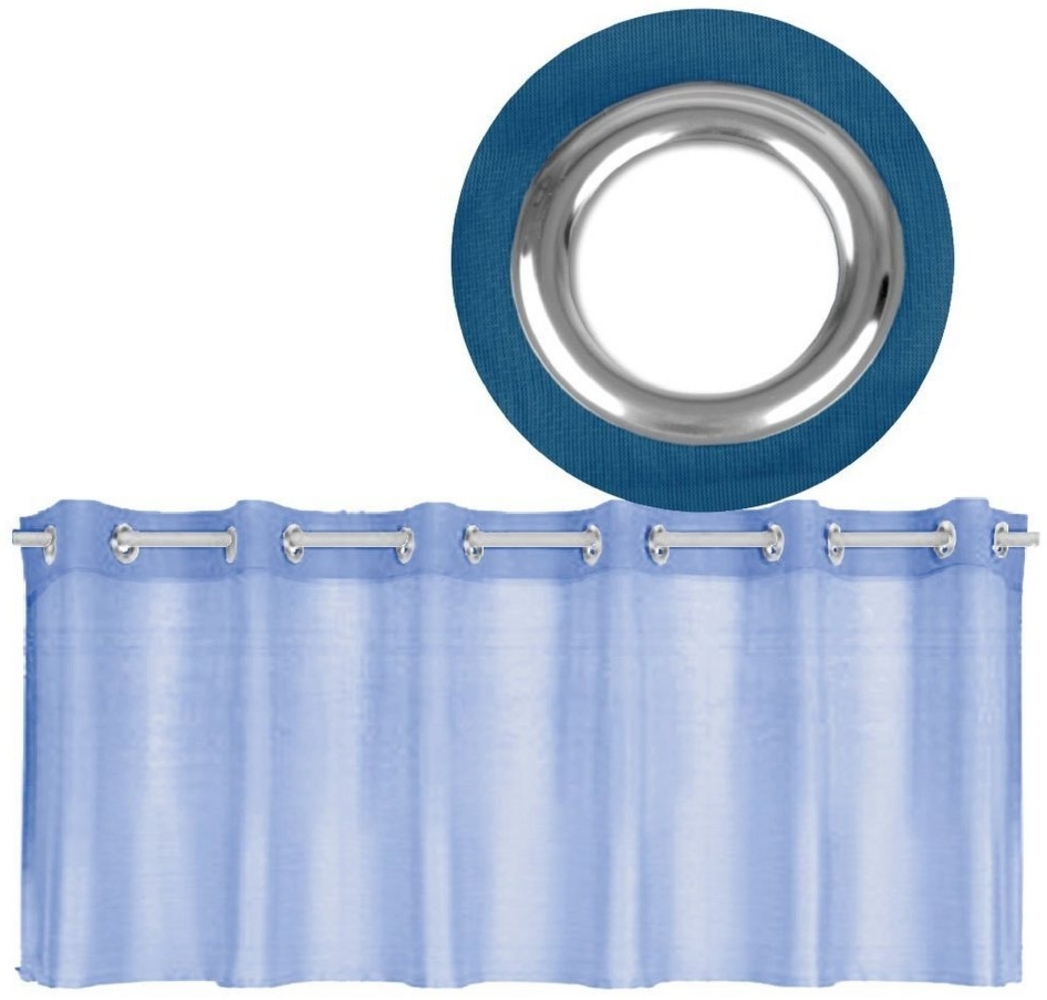 Ösen-Bistrogardine in B160cm x L60cm, transparente uni Scheibengardine Voile in vielen verschiedenen Farben erhältlich (blau - mittelblau) Bild 1