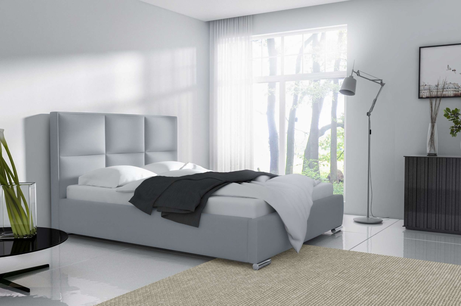 99rooms Jacob Polsterbett 180x200 cm Velours MONOLITH Silber mit Bettkasten Bild 1