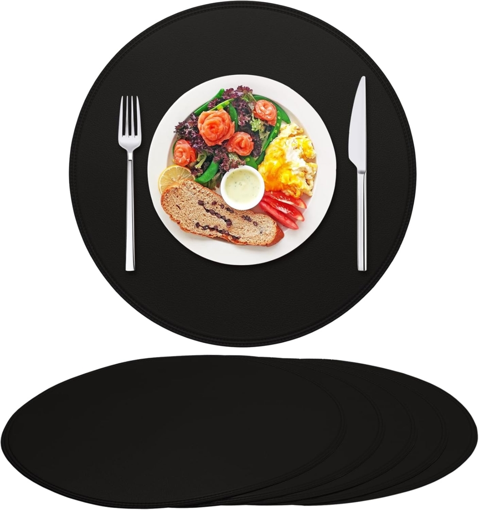 ABC Sechsteiliges Set robuste runde Esstischbezüge, Leder, wasserdicht, rutschfest, abwaschbar, ölbeständig, kratzfest, für Küche und Esszimmer, schwarz Bild 1