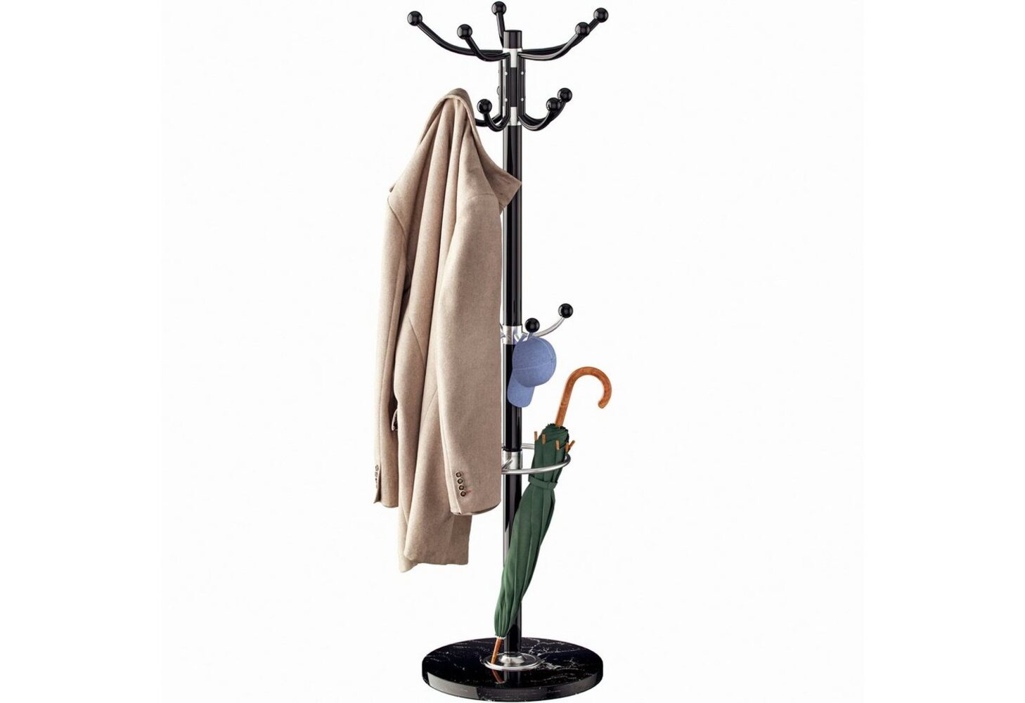 Casaria Kleiderständer, Marmorsockel Metall 14 Haken 360° Drehbar Stabil Modern 37x37x175cm Bild 1