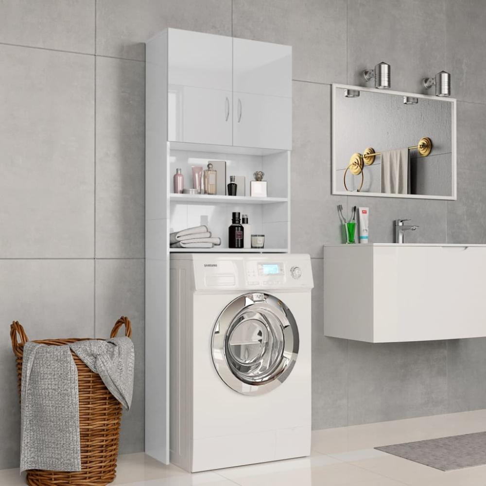 vidaXL Waschmaschinenschrank Hochglanz-Weiß 64 x 25,5 x 190 cm [800033] Bild 1