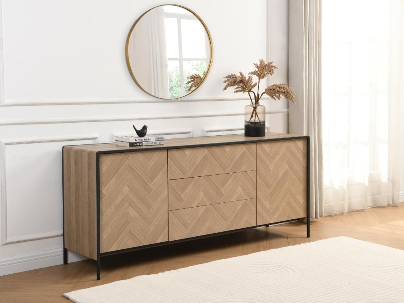 Vente-unique - Sideboard mit 2 Türen & 3 Schubladen - MDF & Stahl - Holzfarben hell & Schwarz - TUMACO Bild 1