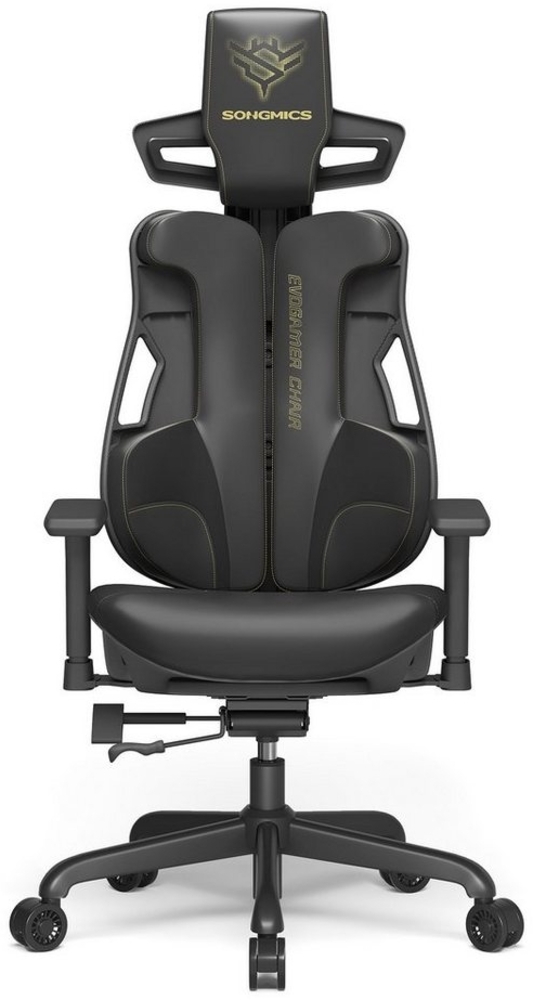 Songmics Gaming-Stuhl, Bürostuhl, höhenverstellbar, Textur mit Karbonfaser-Effekt, mit Kopfstütze, verstellbaren Armlehnen, Rückenlehne, bis 150 kg belastbar, tintenschwarz Bild 1