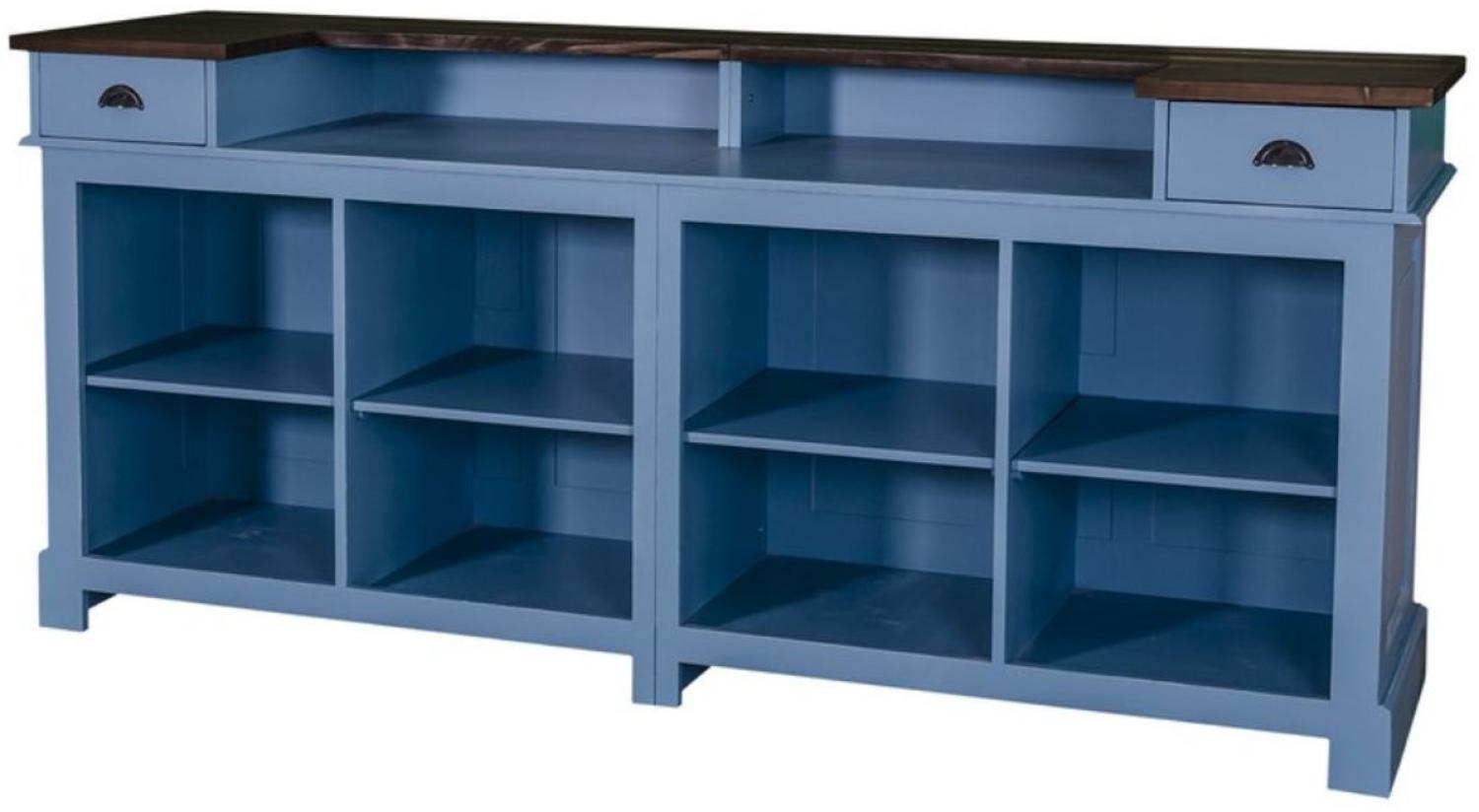 Casa Padrino Landhausstil Thekenschrank Blau / Schwarz 240 x 65 x H. 107 cm - Ladentheke im Landhausstil Bild 1