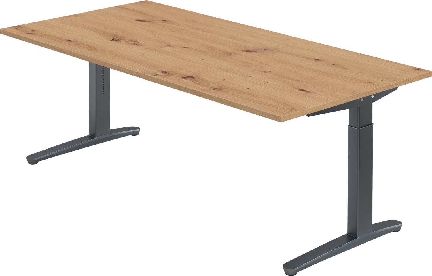 bümö® Design Schreibtisch XB-Serie höhenverstellbar, Tischplatte 200 x 100 cm in Asteiche, Gestell in graphit Bild 1