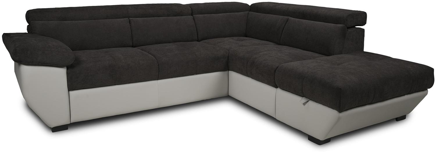 Mivano Ecksofa Speedway / Couch in L-Form mit verstellbaren Kopfteilen und Ottomane / 262 x 79 x 224 / Zweifarbig: dunkelbraun/beige Bild 1