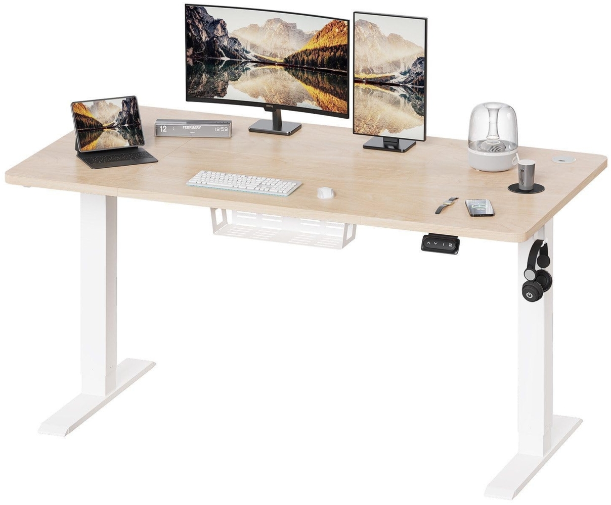 JUMMICO HöHenverstellbarer Schreibtisch Standing Desk Elektrischer Schreibtisch Höhenverstellbar mit Memory-Funktion 140x60 cm,Beige Bild 1