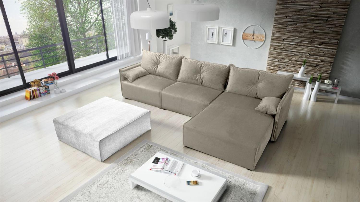 Ecksofa mit Schlaffunktion HUNTER in Stoff Royal Graubeige Ottomane Rechts Bild 1