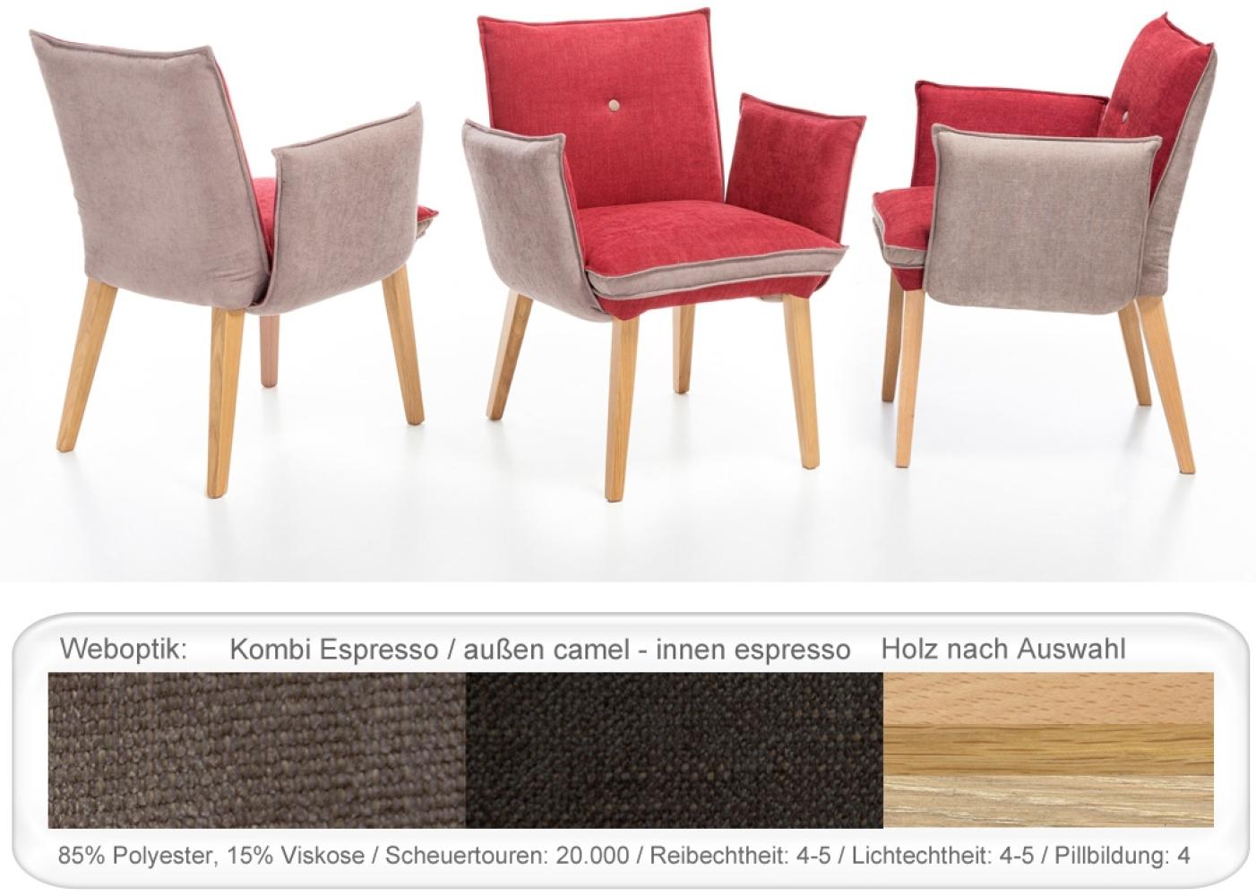 Sessel Gerit 1 Rücken mit Knopf Polstersessel Esszimmer Massivholz Eiche bianco, Kombi Fleckless Espresso Bild 1