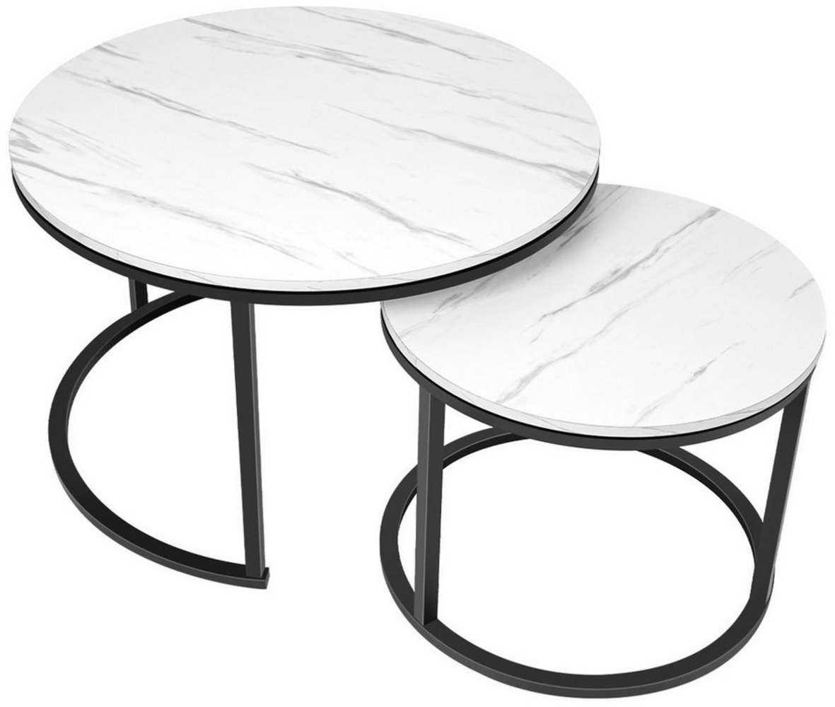 MULISOFT Couchtisch 2 Stücke Beistelltisch Set 70x45cm (groß), 48x38cm (klein) (Rund, MDF, Couchtisch aus Holz mit Metallrahmen), Moderne Kaffeetische Satztische für Wohnzimmer Schlafzimmer Bild 1