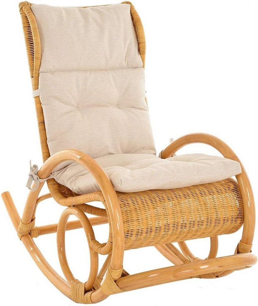 Krines Home Schaukelstuhl Luxor Schaukelstuhl Natur Rattan Schaukelsessel Relaxsessel, mit Polsterauflage Bild 1