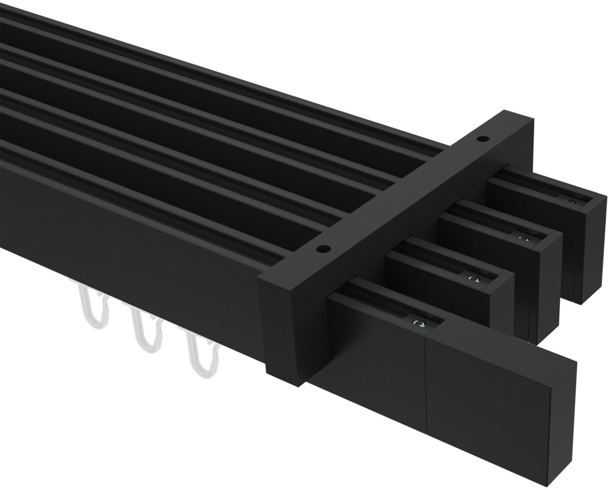 Innenlauf-Gardinenstangen-Set Smartline Lox 300 cm (geteilt in 3 x 100 cm), 4-läufig, 14x35 mm Schwarz Bild 1