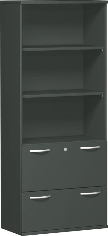 Modulschrank 1. + 2. OH Hängeregistratur, 3. - 5. OH Regal, 80x42x192cm, Graphit Bild 1