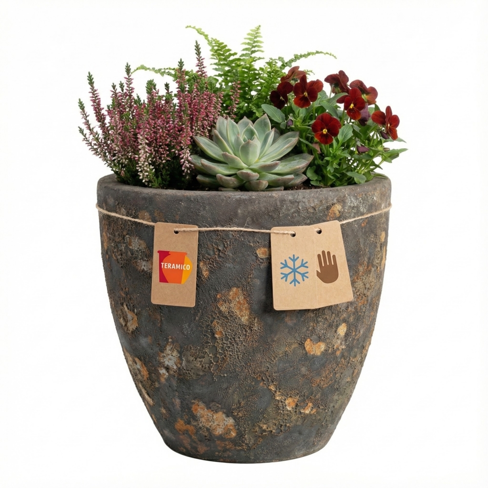 Keramik Blumentopf Eggpot Lava Braun Ø 38cm Struktur Übertopf geschliffen Unikat Bild 1