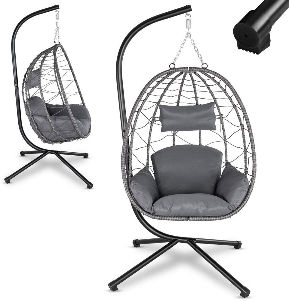 Juskys 'Aria' Hängesessel mit Kissen, höhenverstellbar & faltbar, Polyrattan dunkelgrau, bis 130 kg belastbar Bild 1