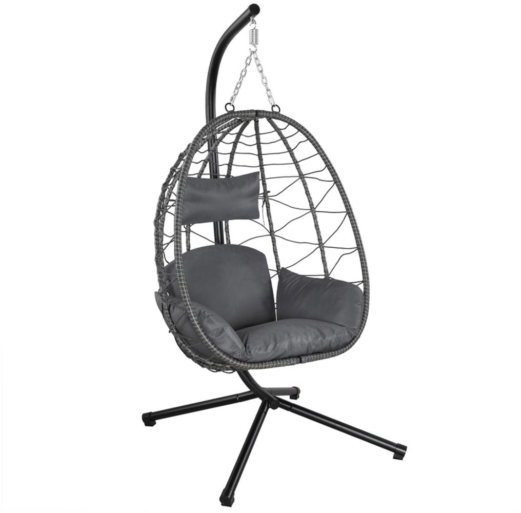 Juskys Hängesessel Aria mit Kissen - höhenverstellbar & faltbar - Polyrattan Hängeschaukel Outdoor & Indoor - Korbhängesessel bis 130kg Dunkelgrau Bild 1