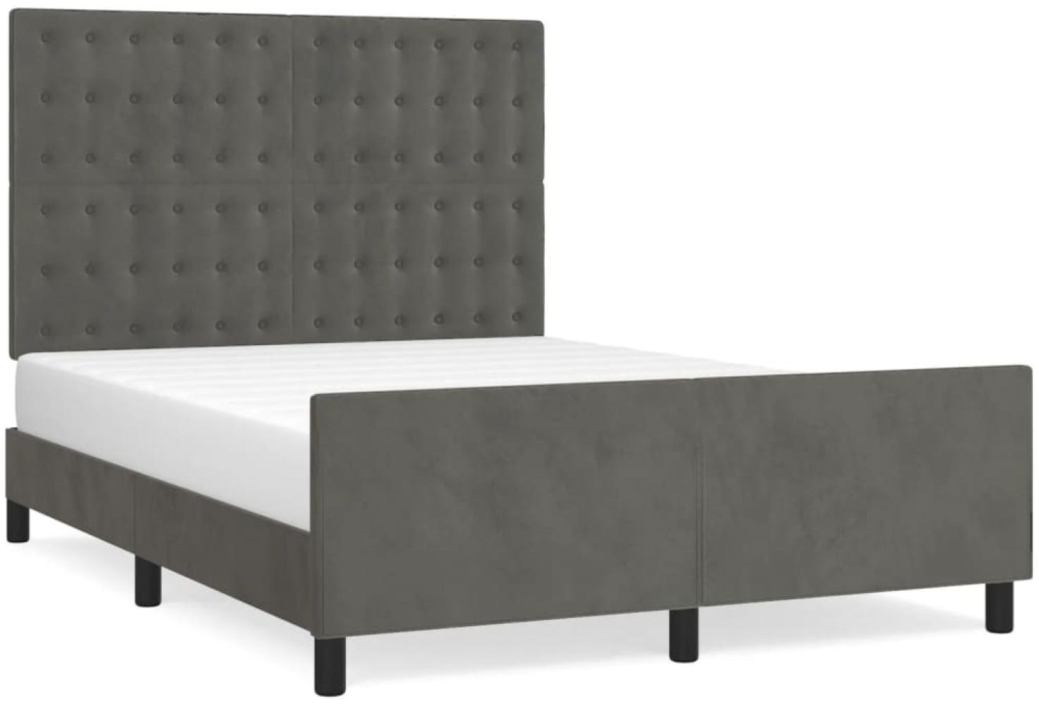 vidaXL Bettgestell mit Kopfteil Samt Dunkelgrau 140x200 cm, Härtegrad: H2 [3126002] Bild 1