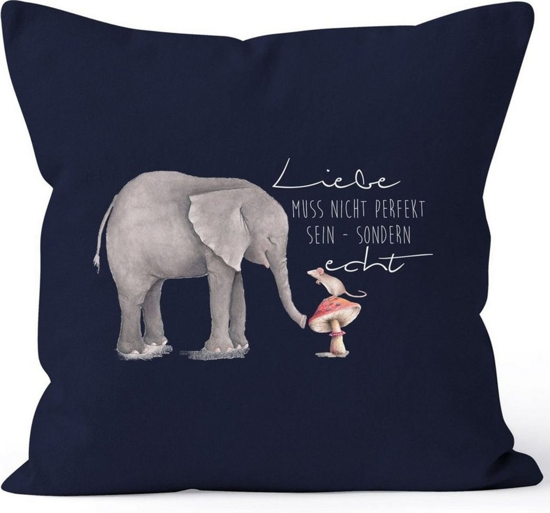 MoonWorks Dekokissen Kissenbezug Geschenk Liebe muss nicht perfekt sein sondern echt Elefant Maus Kissen-Hülle Deko-Kissen 40x40 Baumwolle MoonWorks® Bild 1