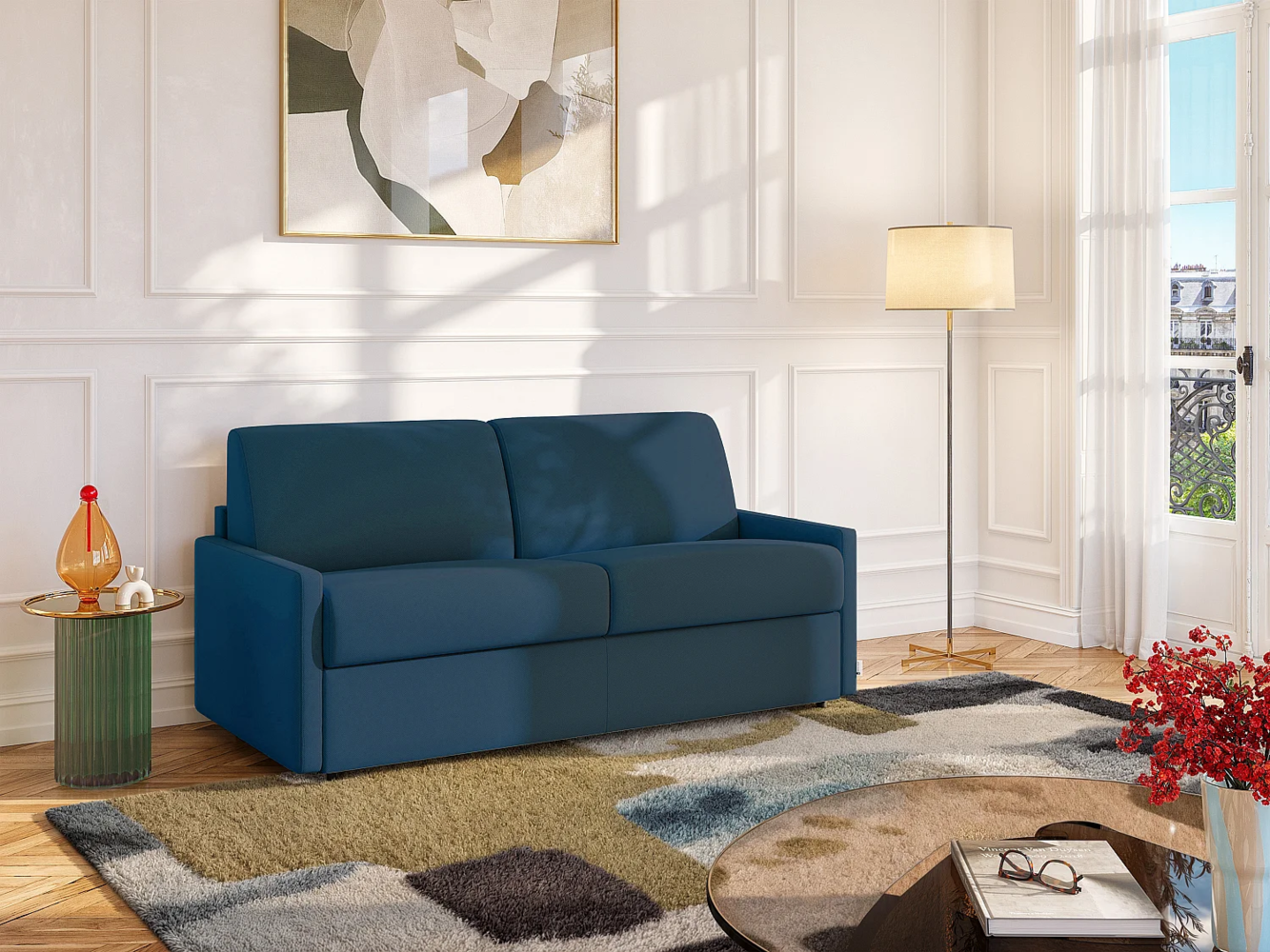 Schlafsofa 4-Sitzer CALIFE - Stoff - Marineblau - Liegefläche: 160 cm - Matratzenhöhe: 22 cm Bild 1