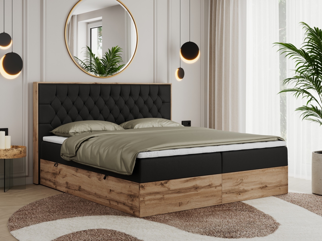 Boxspringbett, Schlafzimmerbett, Bettkasten - AMORE - 160 x 200 cm - Schwarz Kunstleder - H4 Bild 1