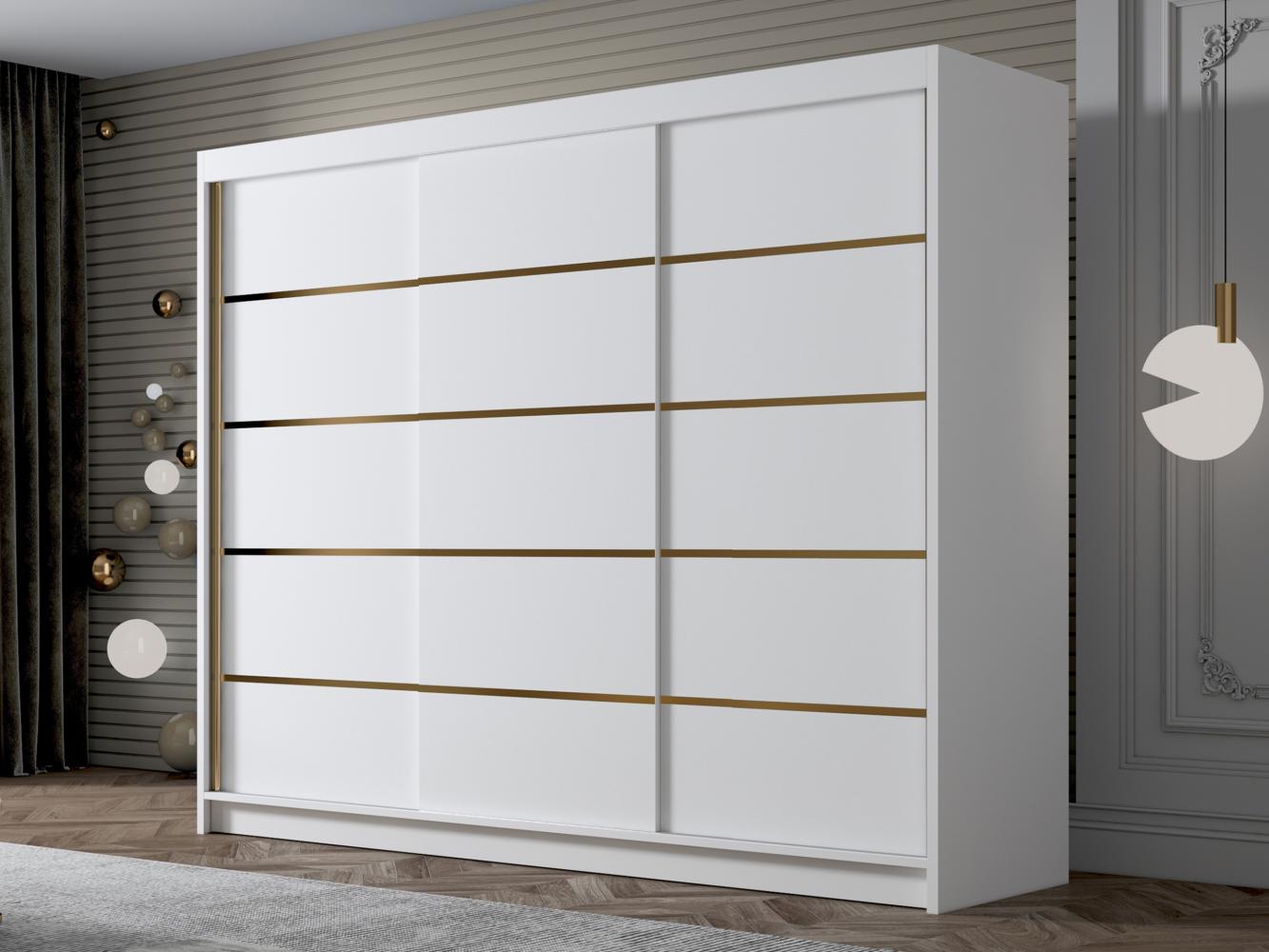 Kleiderschrank mit Goldverzierung Aramao VII mit drei Schwebetüren (Farbe: Weiß) Bild 1