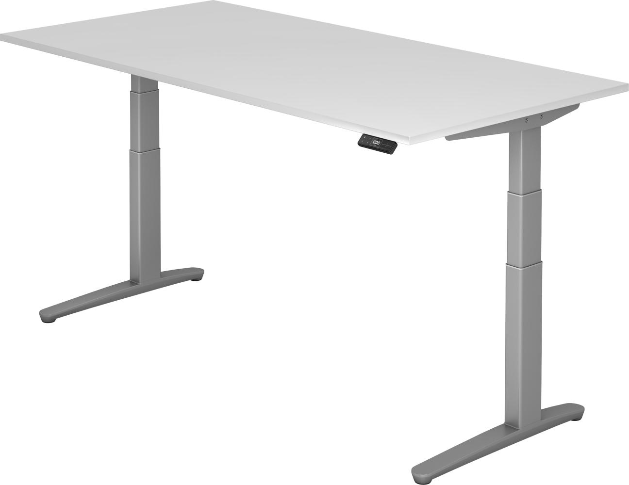 bümö elektrisch höhenverstellbarer Schreibtisch 200x100 cm mit Memory-Steuerung - Design Schreibtisch höhenverstellbar elektrisch, elektrischer Schreibtisch weiß, Gestell silber, XBHM2E-W-SS Bild 1