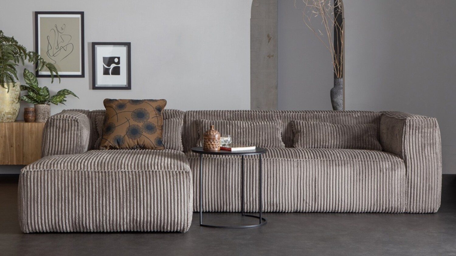 Ecksofa Bean mit Cordbezug, links Grau Bild 1