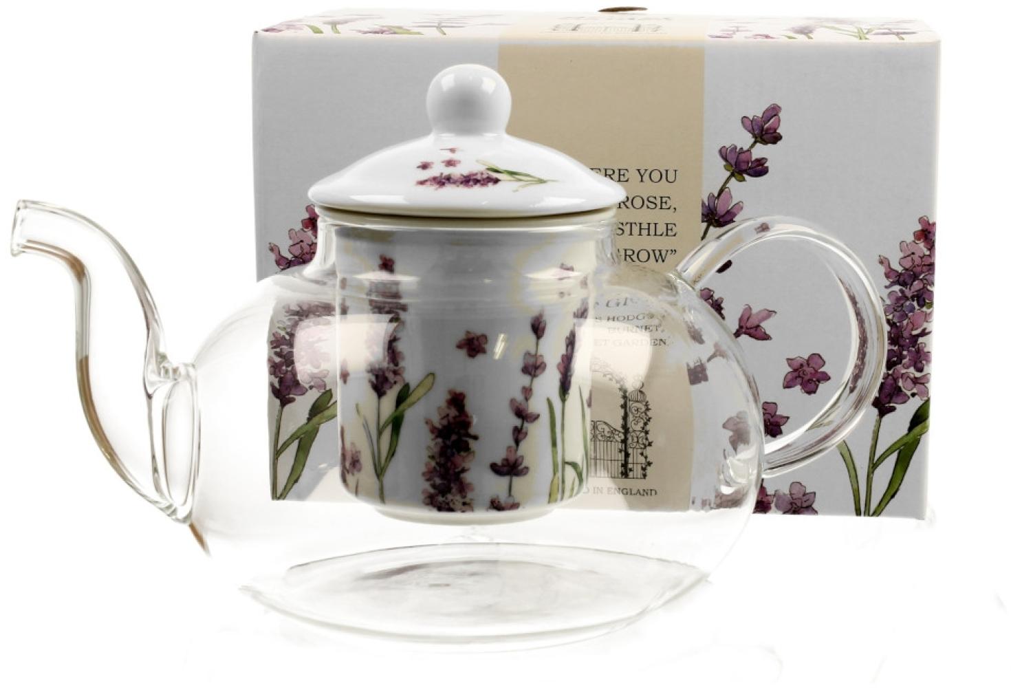 DUO FLORAL Teekanne 1000 ml CLASSIC LAVENDER mit Teesieb, Glas - New Bone China Porzellan Bild 1