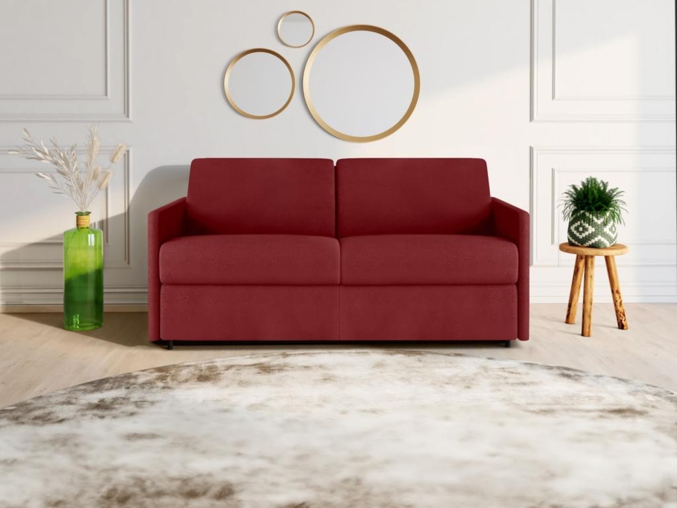 Vente-unique - Schlafsofa 3-Sitzer - Liegefläche mit Lattenrost mit breiten Latten: 140 cm - Matratze: 14 cm - Stoff - Rot - CALIFE Bild 1