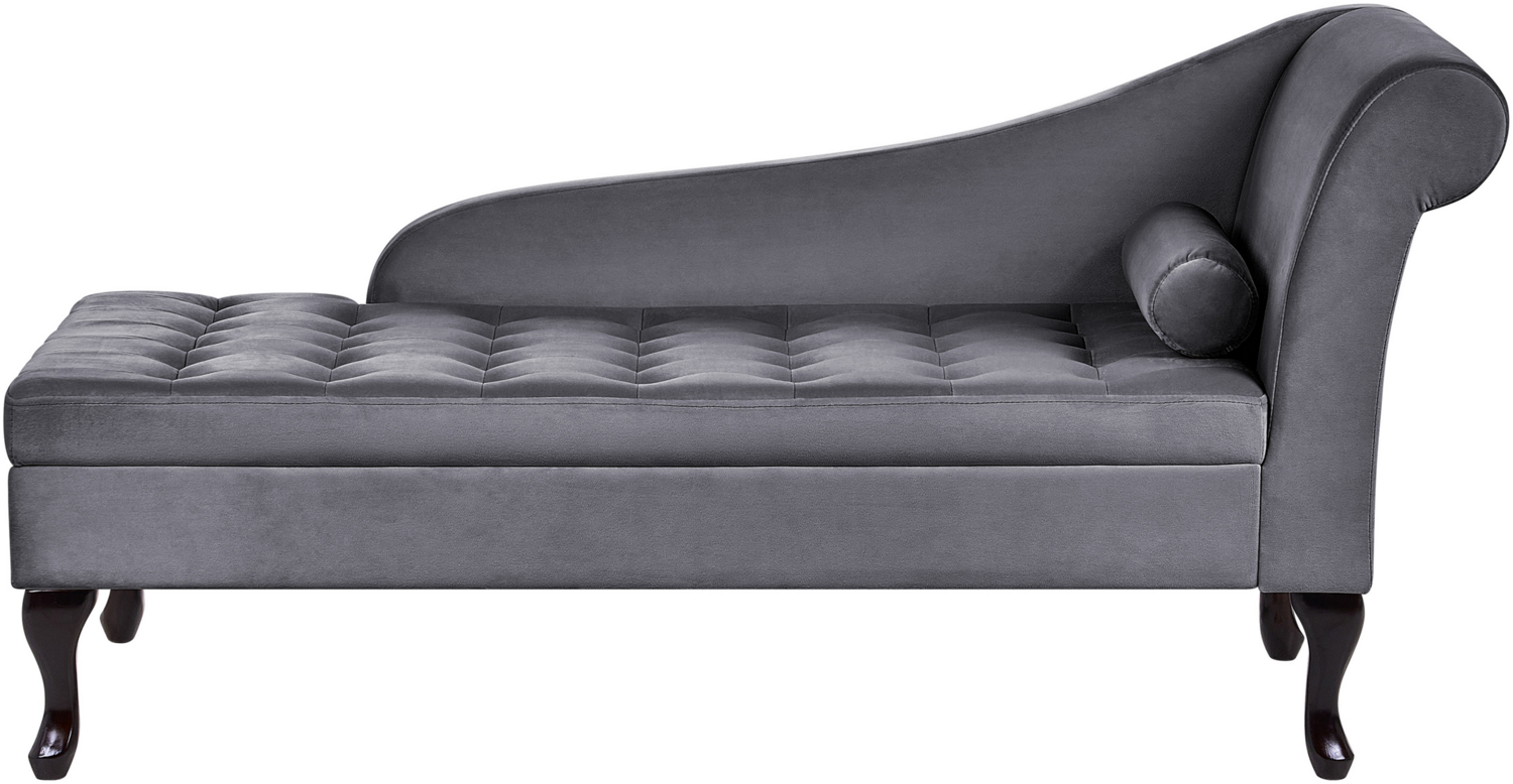 Chaiselongue Samtstoff dunkelgrau mit Bettkasten rechtsseitig PESSAC Bild 1