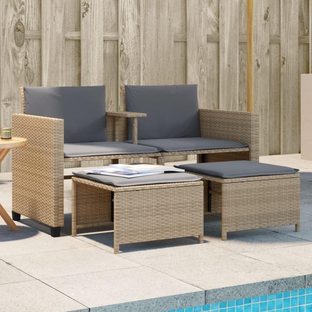 vidaXL Gartensofa 2-Sitzer mit Tisch und Hockern Beige Poly Rattan 368419 Bild 1