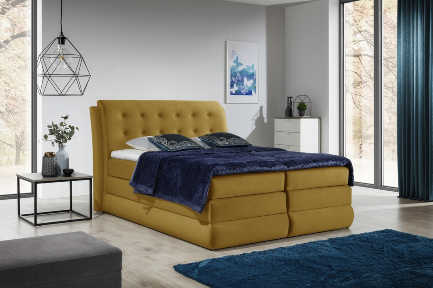 99rooms Sunshine Boxspringbett Velours 200x200 cm Gelb Bild 1