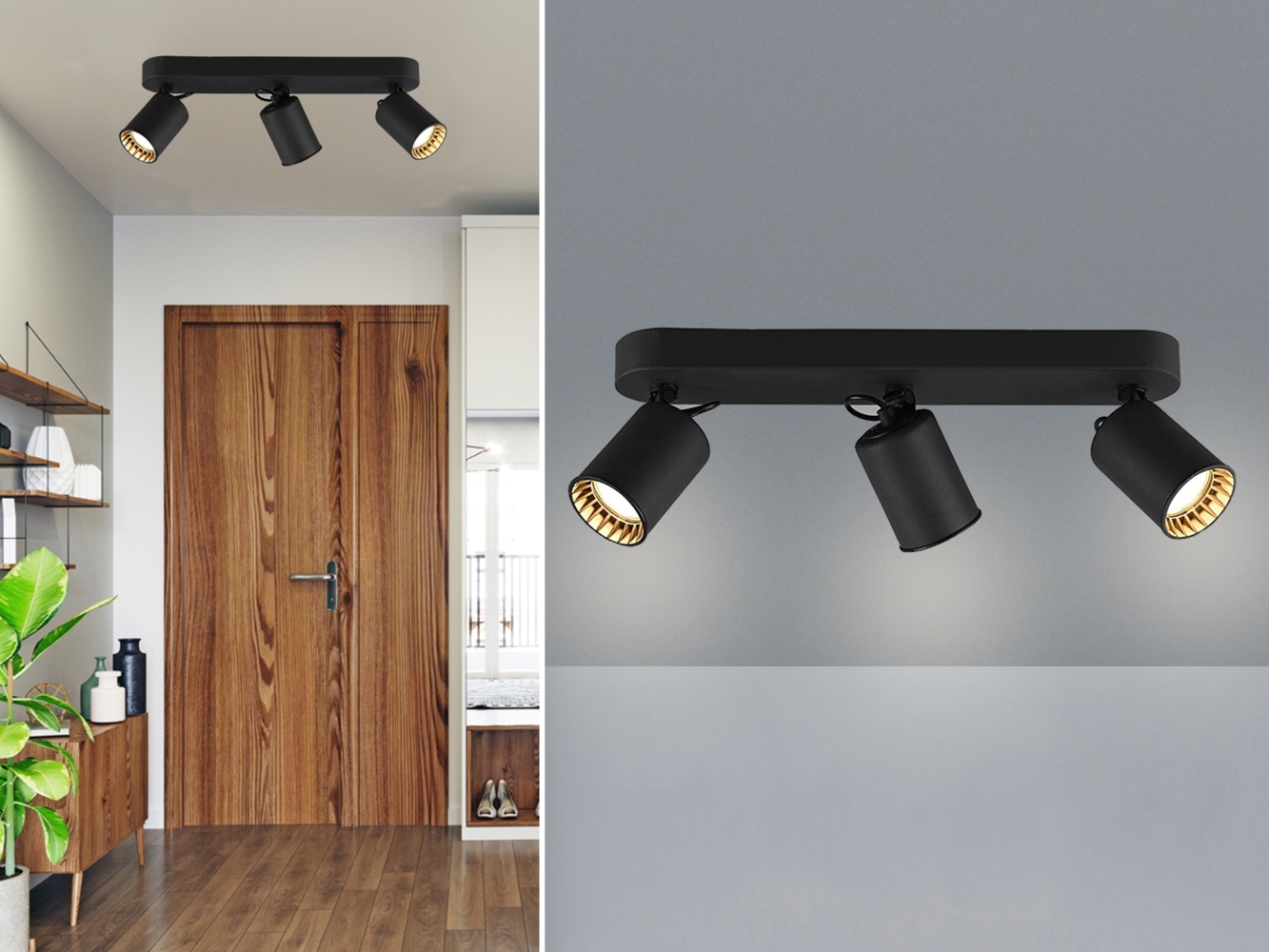 TRIO Leuchten LED Deckenstrahler, LED wechselbar, warmweiß, Decken-lampe minimalistisch Treppenhaus Schwarz, 3-flammig Breite 41cm Bild 1