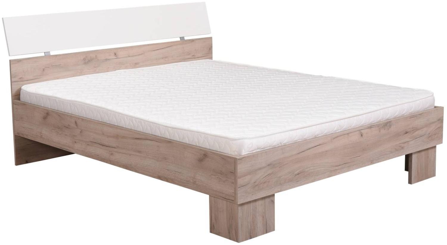 Homestyle4u Doppelbett, Bettgestell, Ehebett, Holzbett, Lattenrost, Gästebett, Eiche Grau, 160 x 200 cm Bild 1